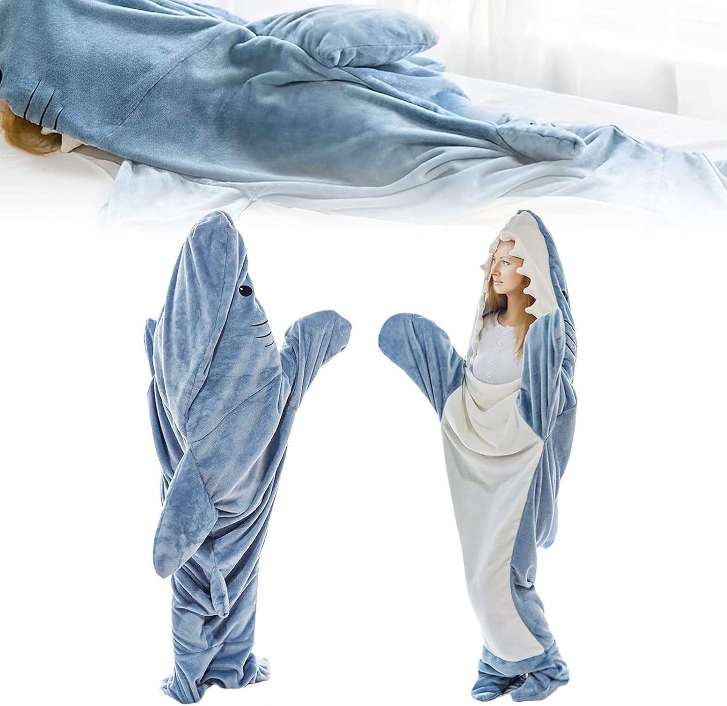Mekomy Shark Blanket Adult, Shark Blanket Super Soft Cozy Flannel Hoodie, Shark Wearable Blanket, Shark Blanket Hoodie Sleeping Bag (67inx27.5in(L))