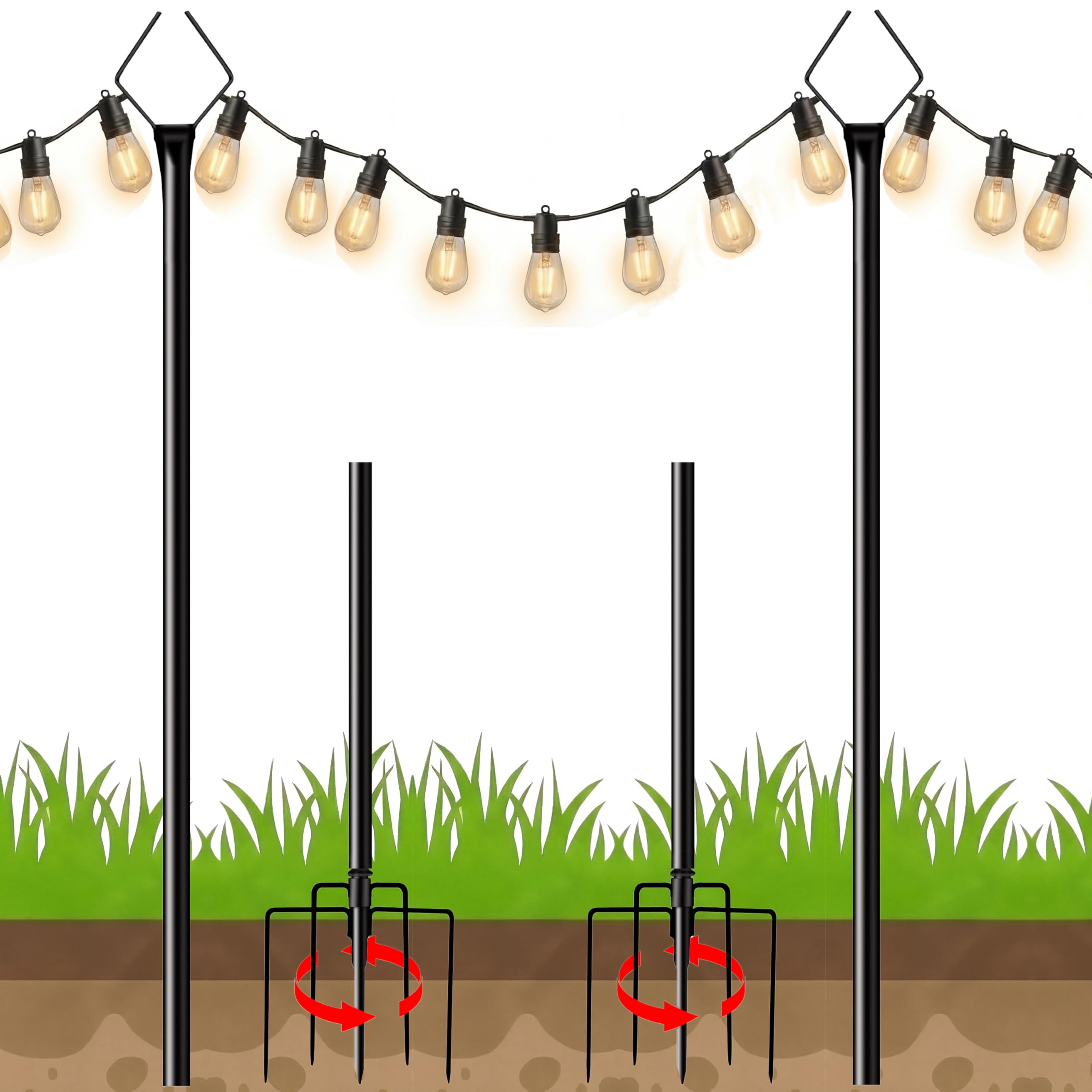10 ft Outdoor String Light Poles for Outside, 2 Pack Metal Light Poles