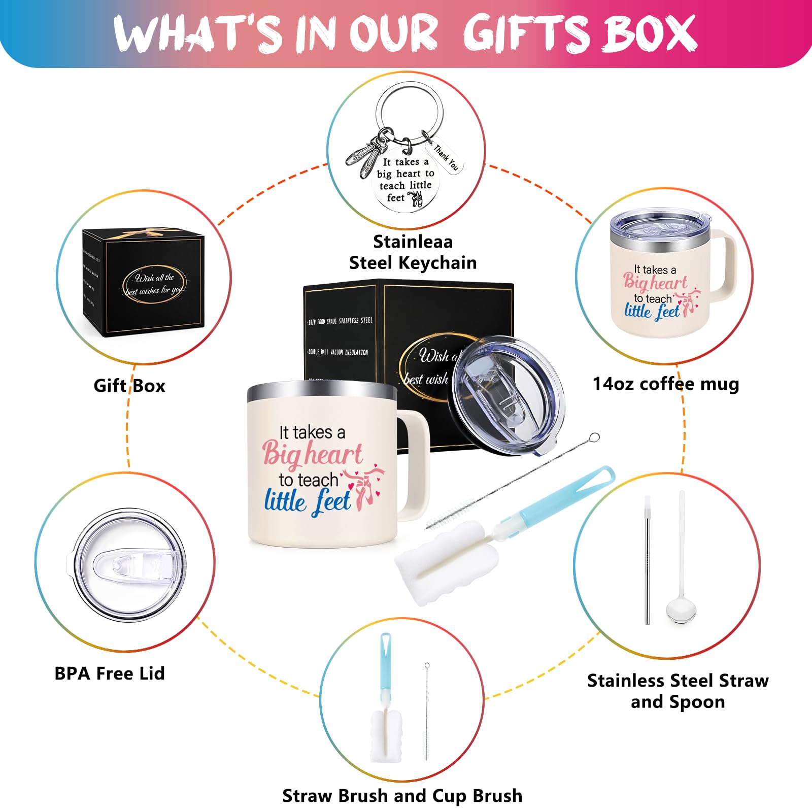 Lifecapido Dance Teacher Gifts, It Takes A Big Heart to Teach Little Feet Coffee Mug, Dance Teacher Appreciation Gifts for Dance Lover, 14Oz Stainless Steel Coffee Mug, Creamy White