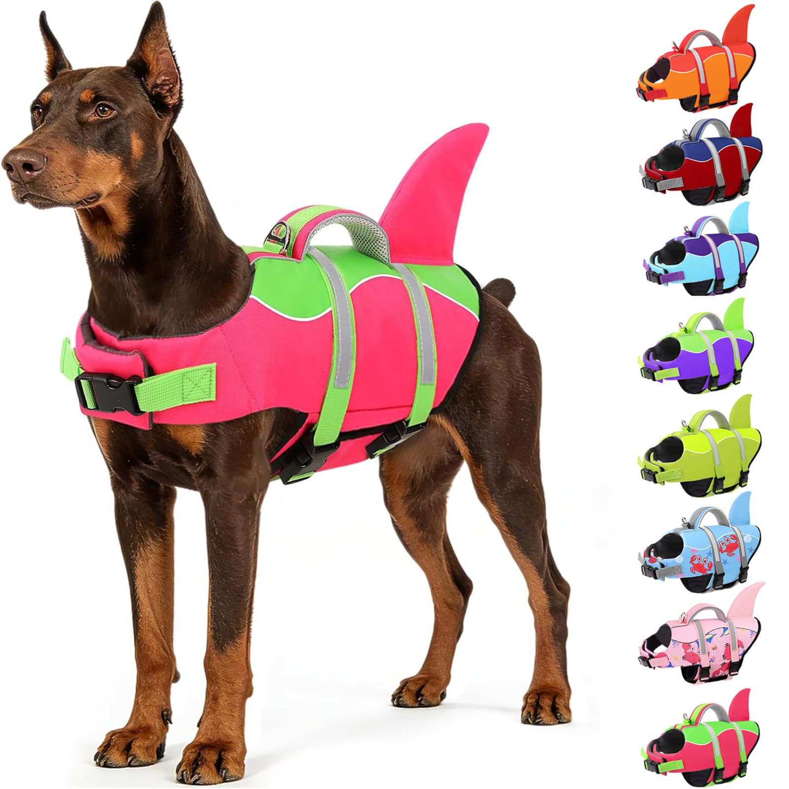 AOFITEE Chaleco Salvavidas Perro Tiburon, Chaleco Salvavidas para Perro, tiburón, Chaleco de Seguridad Reflectante para con flotabilidad Superior y asa de Rescate, Traje de baño Ajustable para