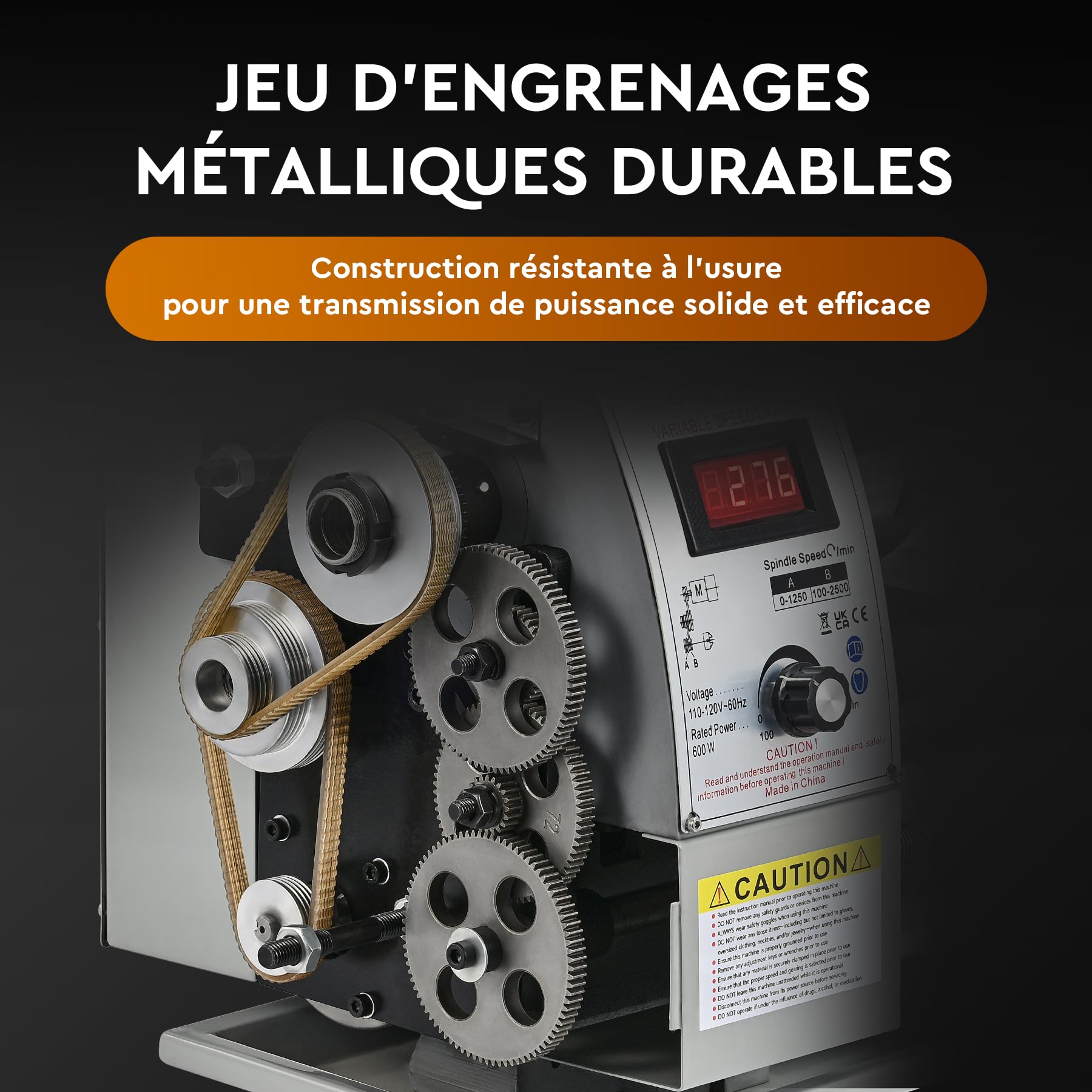 CREWORKS 600W Mini Tour à Métaux d'Établi 21x35 CM avec Mandrin à 3 Mâchoires Vitesse de Broche Max. 2250 tr/min Réglage Progressif pour Filetage Tournage Filetage