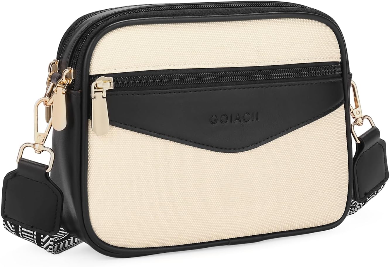 GOIACII Crossbody Bags 6-Pockets Purses for Women Vegan Leather Purses Small Shoulder Handbags with Wide Strap