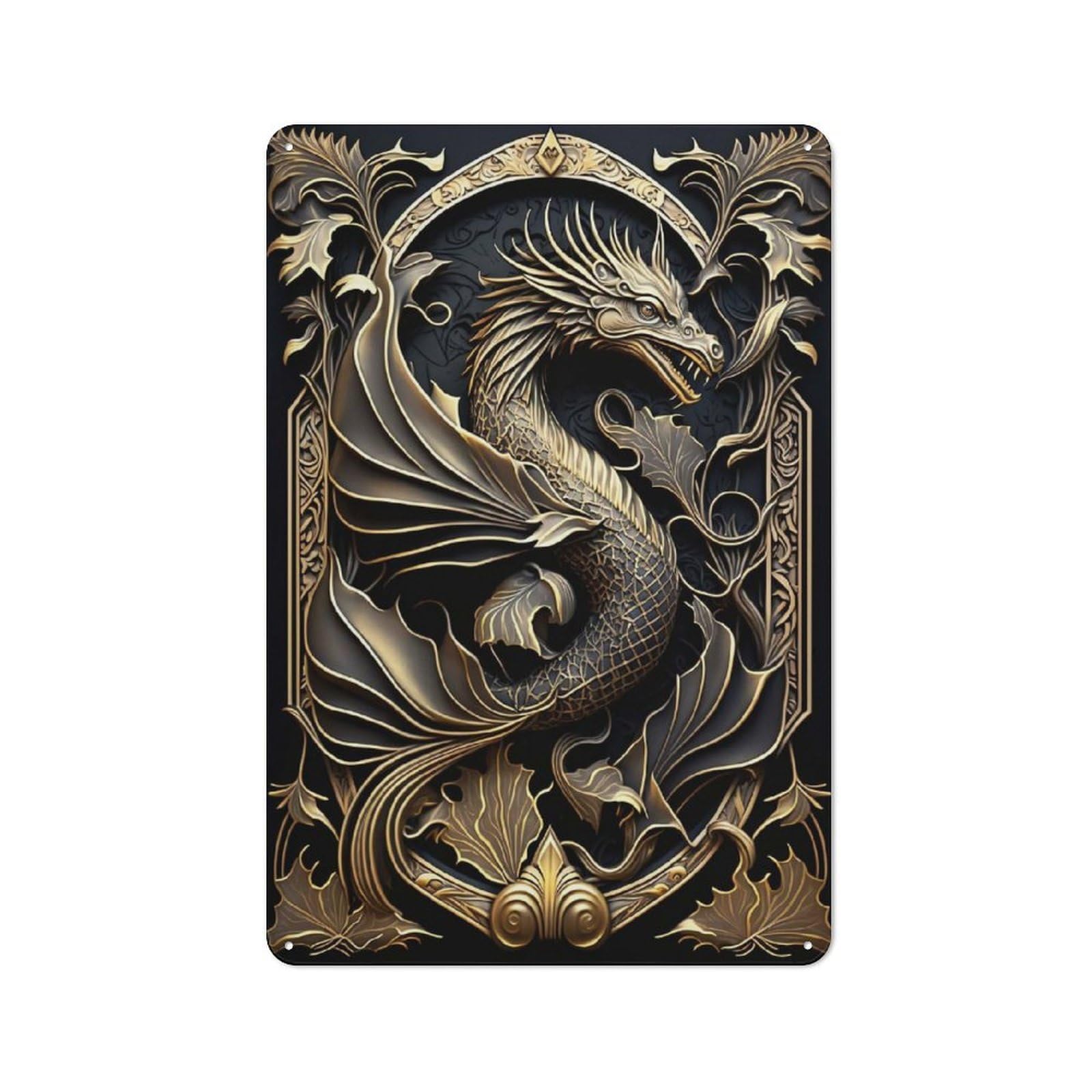 Junmoney Style-8 Classic Winged Dragon King Kitchen Metal Sign 30X20cm, Kitchen Wall Decor For Kitchen, Cafe, Pantry Or Dining Room
