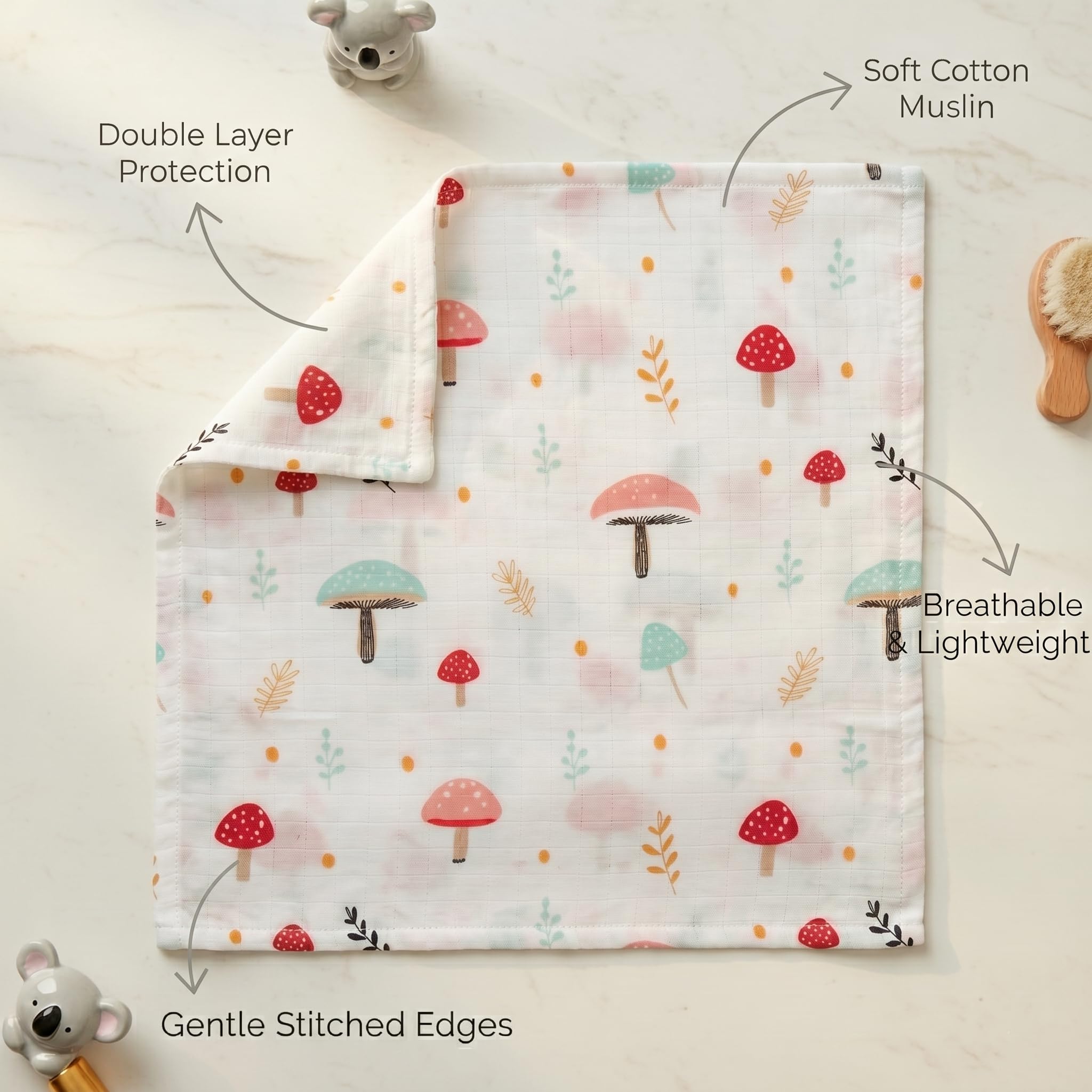 Blushbaby Muslin 6-Layer Face Napkins for Newborn Baby | Pack of 5 | Extra Soft & Absorbent Reusable Hankies/Napkins for Infants & Kids | Quick Dry Small Hanky | White 1