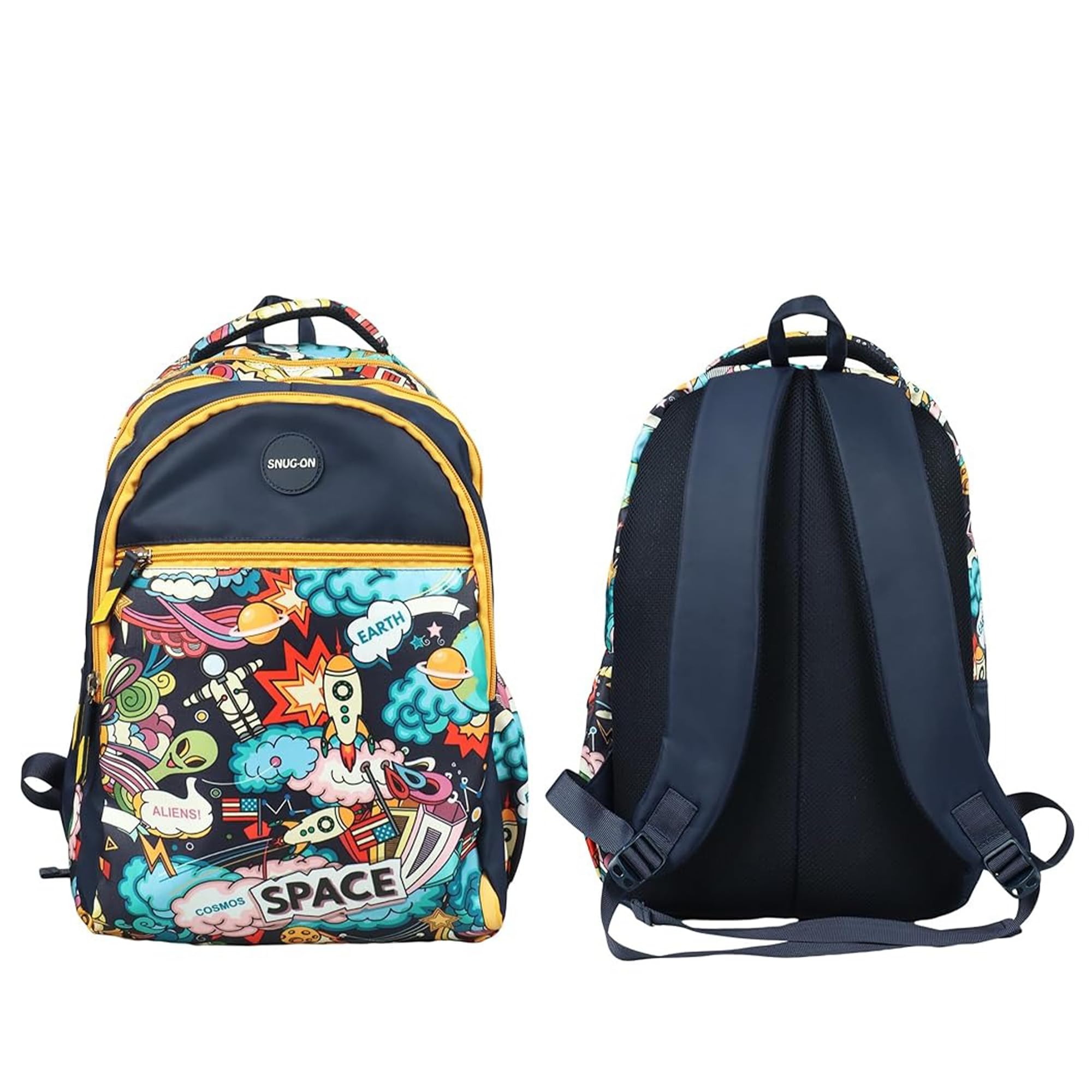Space Printed School Bag | Carry-On with Bottle Holder Pocket & Adjustable & Padded Shoulder Straps | Blue - 17 Inch | Lightweight Backpack for 9-12 Years Boys-image-17