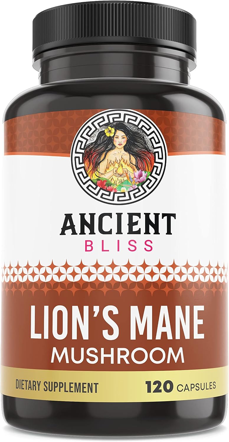 Ancient Bliss Lion’s Mane Supplement (2 Month Supply)- 120 Vegan Mushroom Capsules- May Supports Mental Clarity, Energy & May Focus- Memory & Immune Support Mushroom Supplement