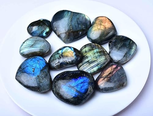 Miniatura 7 de FZBHRO Piedras de cristal de corazón, cristal curativo, palmeras pulidas, piedras preciosas en forma de amor, labradorita azul, corazón, roca,