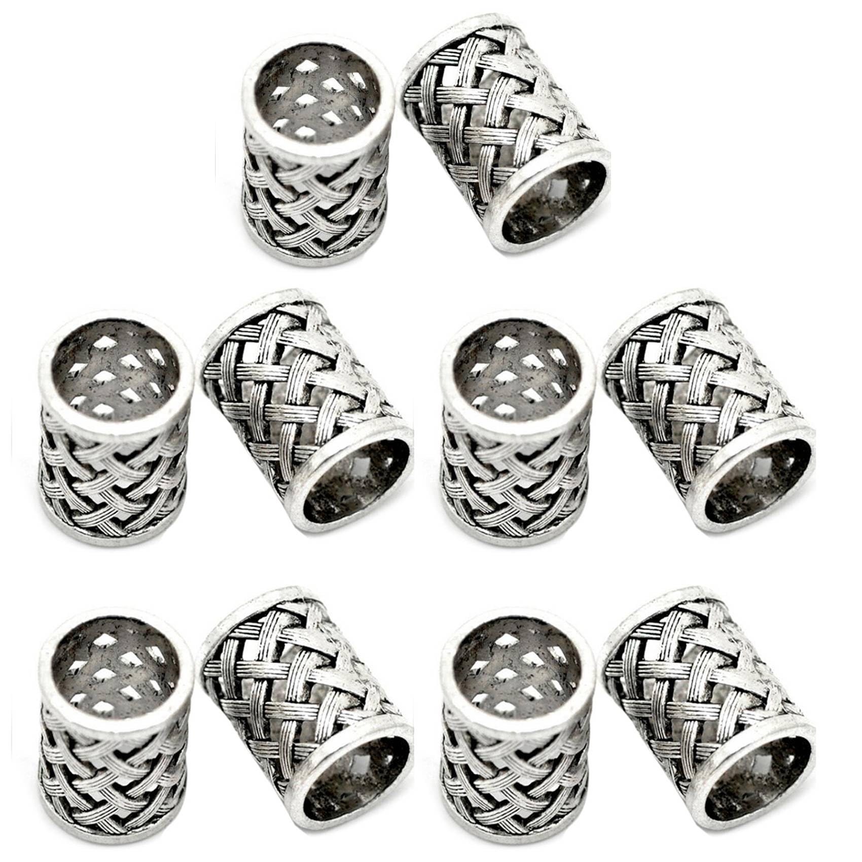 Vjsujehgy 10X Vintage Antique Bronze Hair Braid Beard Dreadlock Beads Rings Tube Viking Rune Charm Pendant