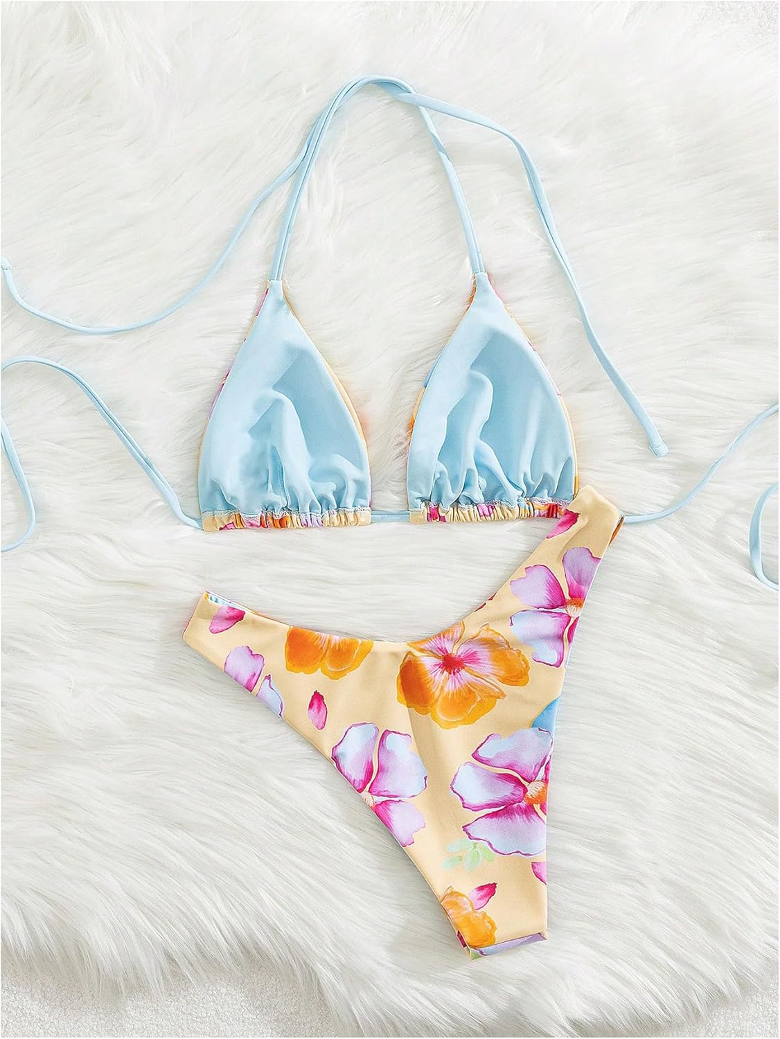 Women's High Waisted Bikini Sets Floral Halter Triangle Two Piece Swimsuits Cheeky Bathing Suit - Image 3