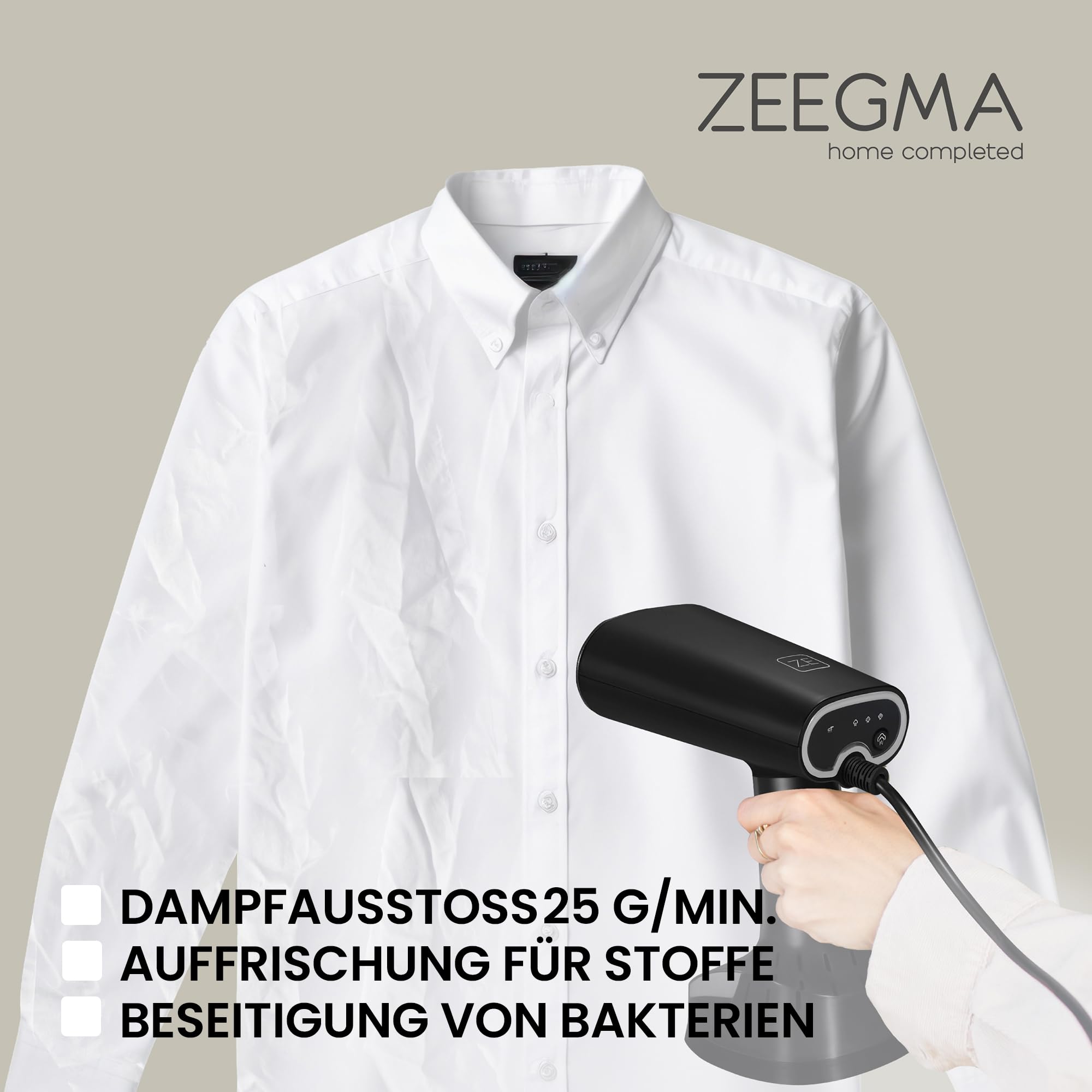 ZEEGMA FRISKEER 2-in-1 tragbarer Dampfglätter, Steamer, Dampfbügeleisen | 1640 W, 380 ml Dampfleistung 25 g/Min., schnelles Aufheizen, stoffsicher, horizontales und vertikales Bügeln
