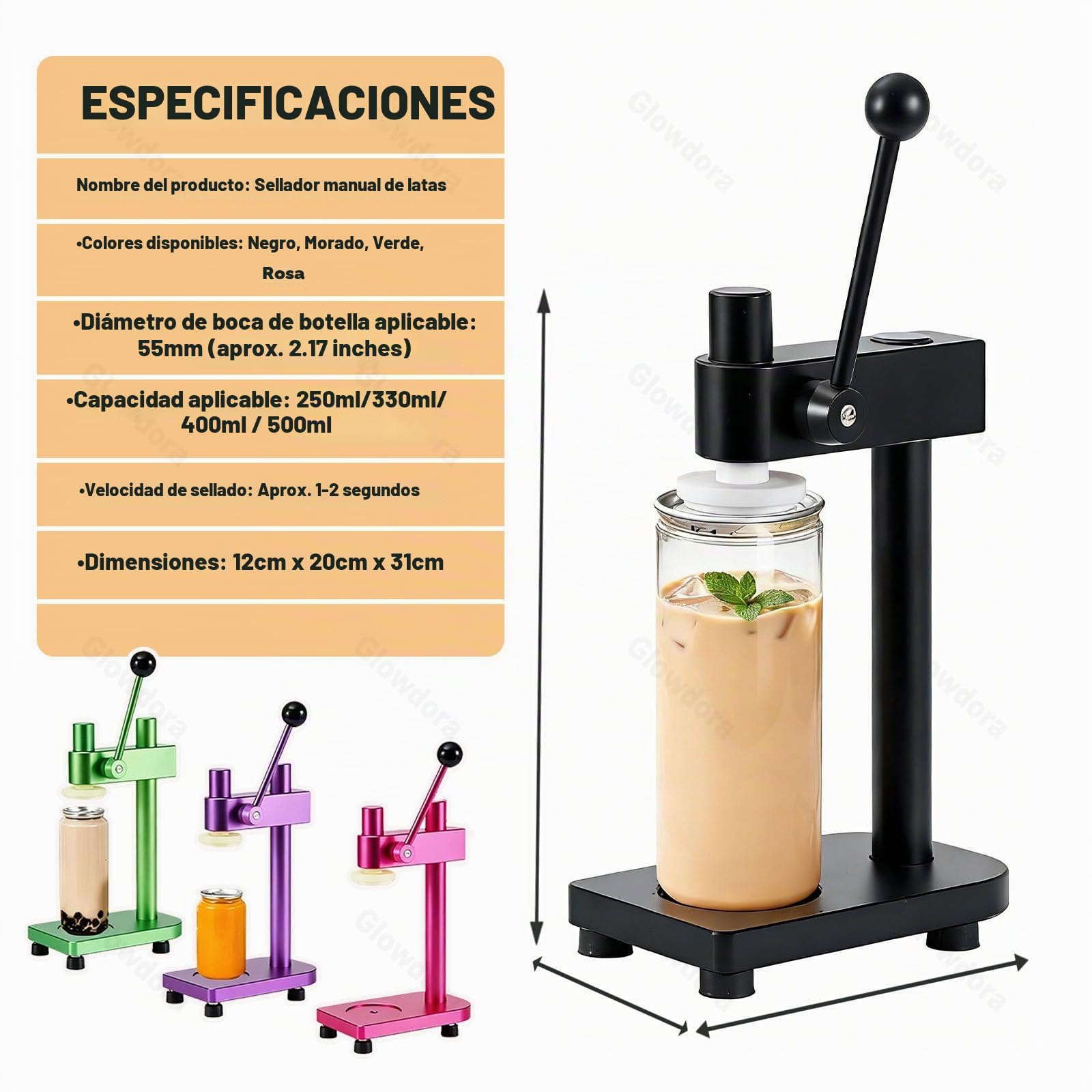 Selladora Manual De Latas, Altura Ajustable, Máquina De Envasado Manual, Máquina De Sellado De Latas para Vasos, Uso Doméstico Y Comercial (Selladora De Latas) Black