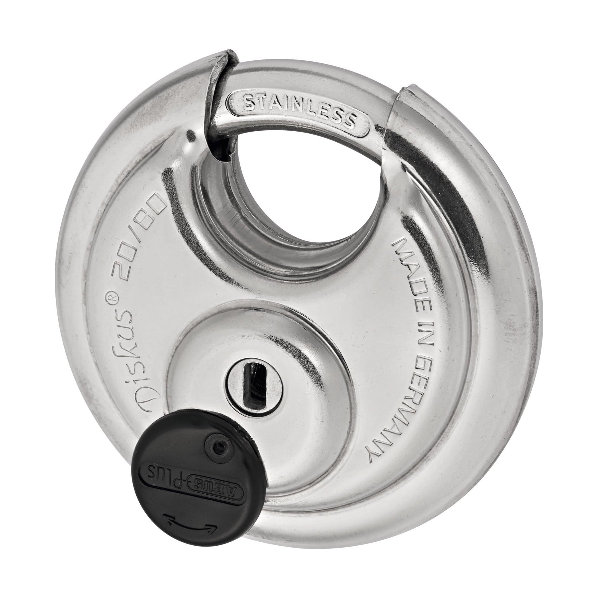 ABUS Cadenas Diskus 20/80 - Résistant aux Intempéries, Niveau 9 | Cylindre ABUS-Plus anti-crochetage - Corps et anse en acier inoxydable - Résistant aux intempéries - 80 x 81 x 35,5 mm