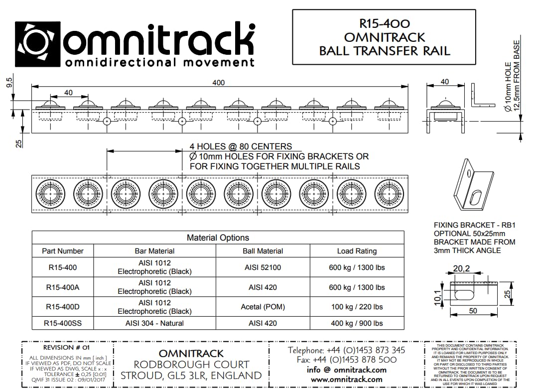 R15-400 Omnitrack Ball Transfer Rail