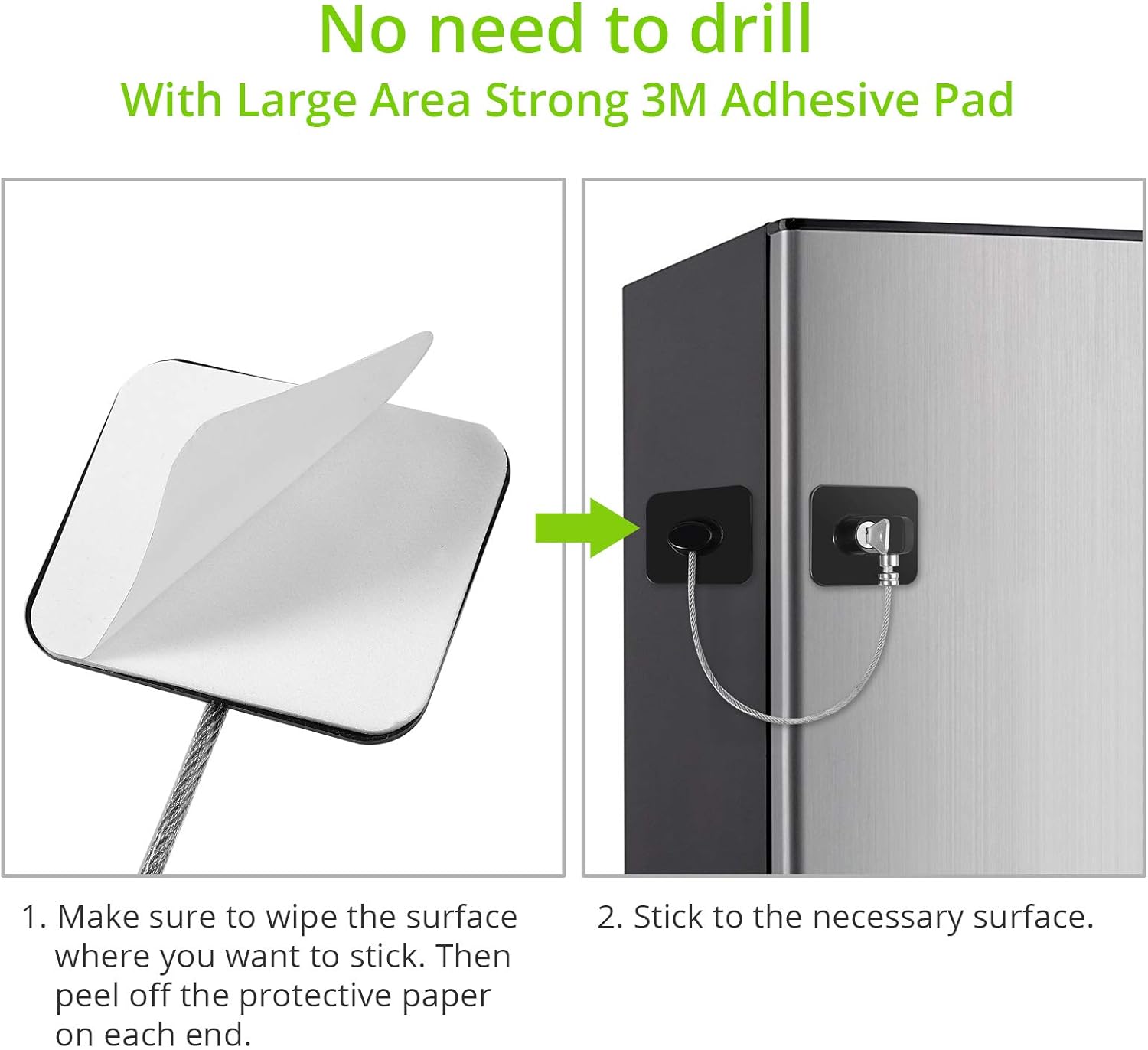 Armoires Linkfor 2pcs Bloque Fenetre De Securite Pour Bebe Enfant Serrures De Refrigerateur En Acier Inoxydable Avec cm Cable Fort Adhesif 3m Sans Perceuse Pour Placards Portes Et Conge Quincaillerie Quincaillerie De