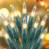 Brightown 50 Count Clear Mini Christmas Lights 12ft Green Wire Incandescent String Lights Indoor Outdoor Xmas Tree Party Decor Warm White Glow