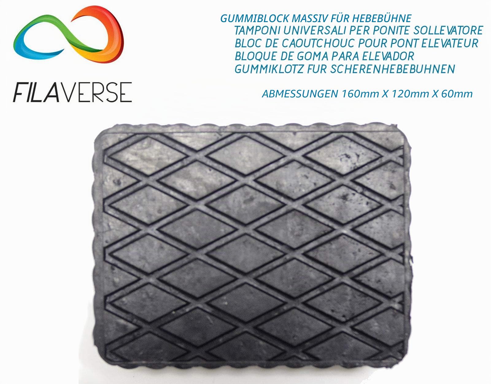 Gummiauflage 160x120x60mm - KIT mit 4 gummiklotz für Kfz Hebebühnen. Abmessungen des Gummiklotzes
