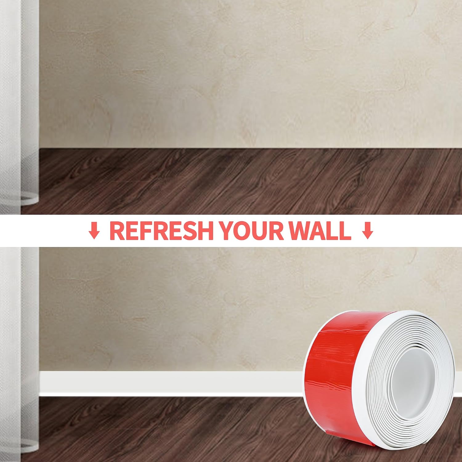 lesolar Vinyl Wall Base Baseboard Molding Trim Peel and Stick Baseboard Trim Flexible Self-Adhesive Baseboard Molding Trim, 4 Inch x 20 Feet Rubber Wall Base Moulding Trim (White)