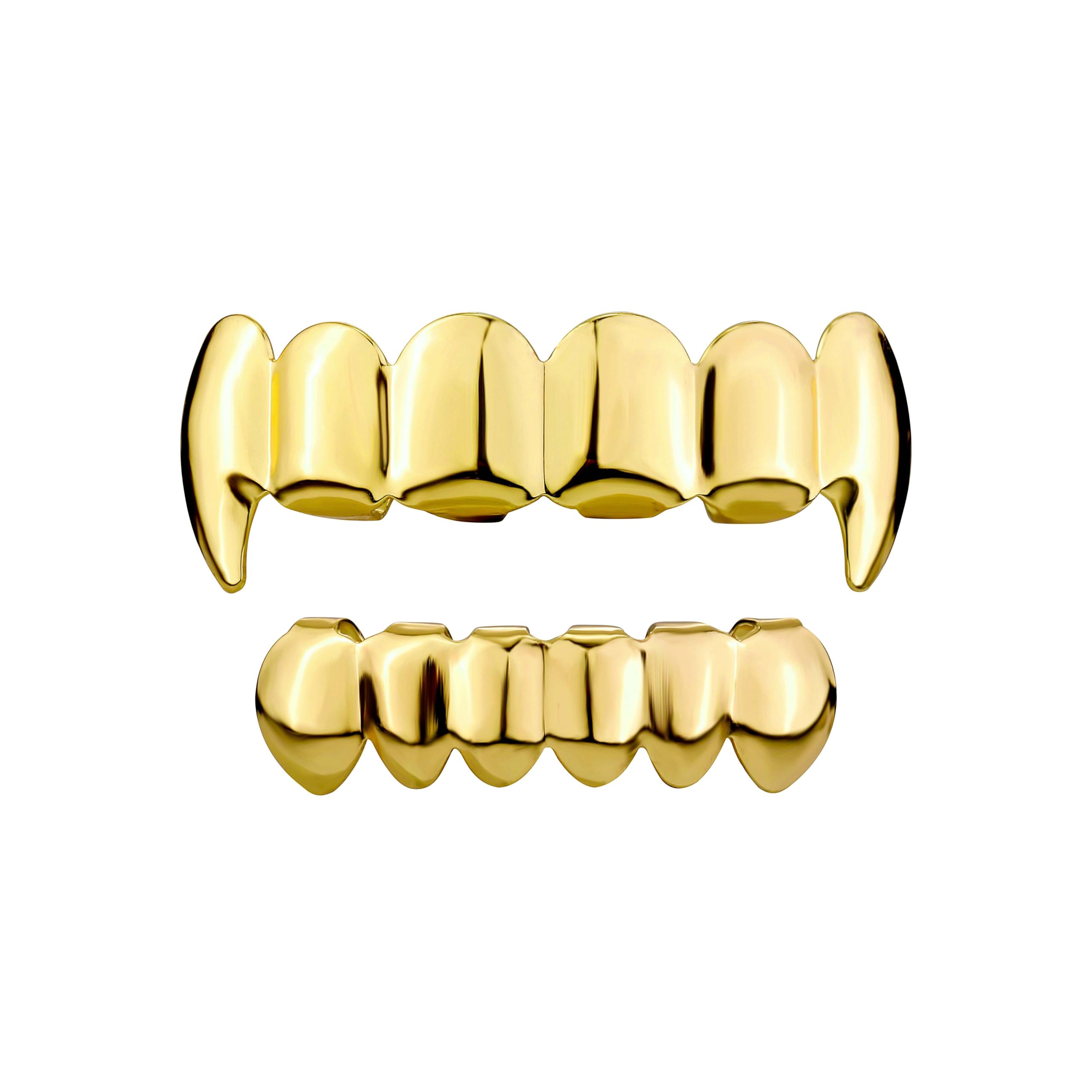 TOPGRILLZ Grills for Your Teeth Gold Grillz 18K Gold Plated Rapper Costume Grillz Teeth for Men and Women Hip Hop Polished 6 teeth Extra Silicon Molding Bars