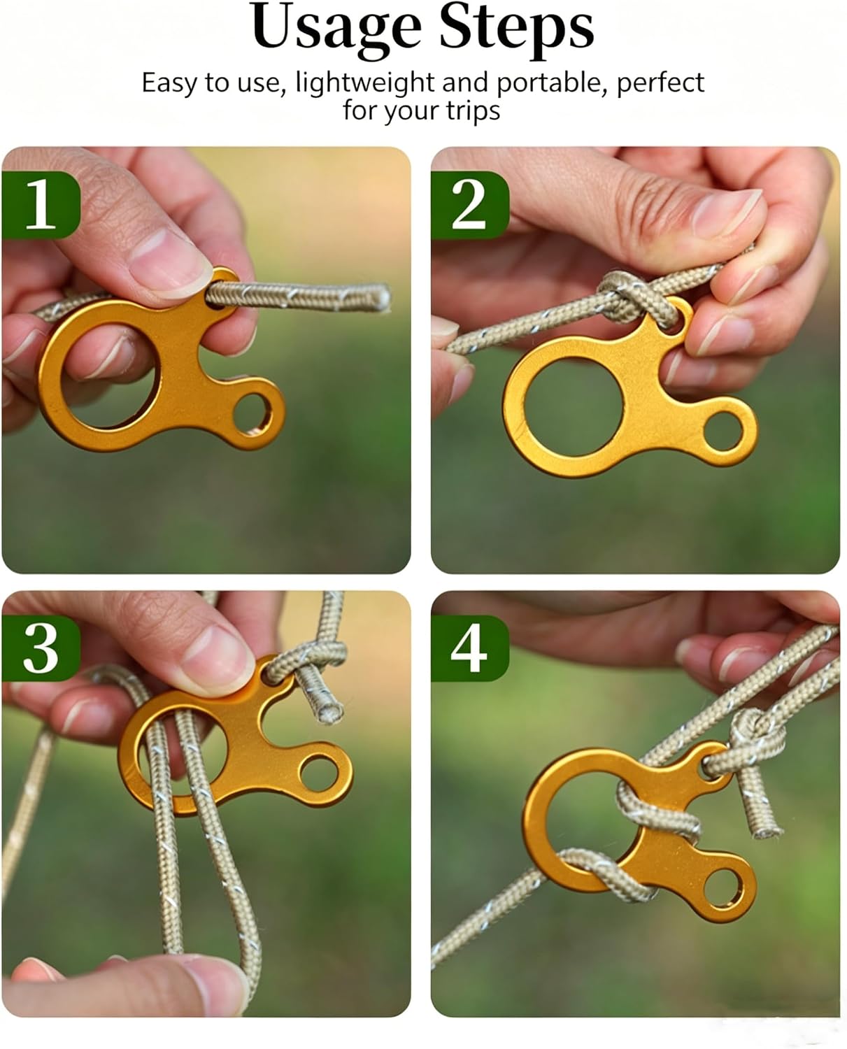Aluminum Alloy 3-Hole Rope Tensioner, 2 Pack Camping Guyline Adjuster, Quick Knotting Tool for Tent, Tarp, Hammock, Clothesline, Lightweight Outdoor Cord Lock