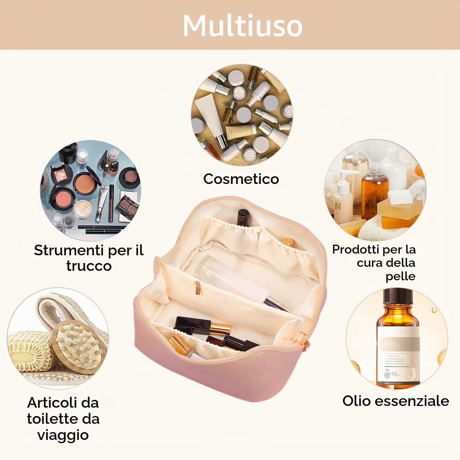 CORIOS Borsa da Toilette Grande Capacità Beauty Case da Viaggio Impermeabile Borsa per Cosmetici Portatile Organizer Cosmetici per Cosmetici Accessori e Articoli da Toeletta da Donna Bianco