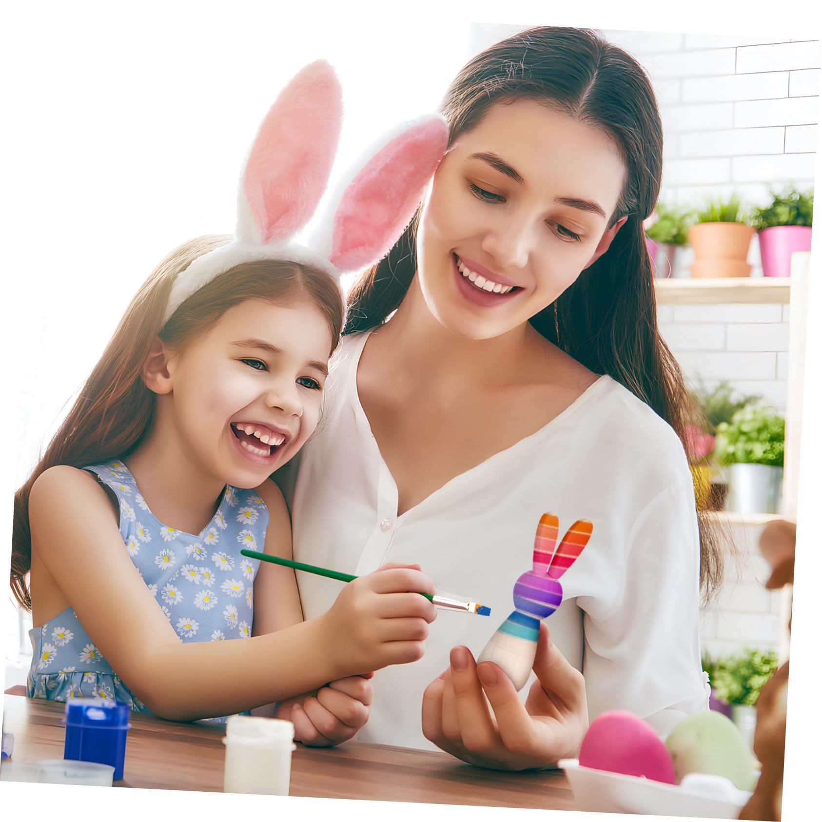 Figuras de Conejo de Madera para Pintar Diy 5 Piezas Color Beige Decoración para Mesa de Habitación, Manualidades para Niños