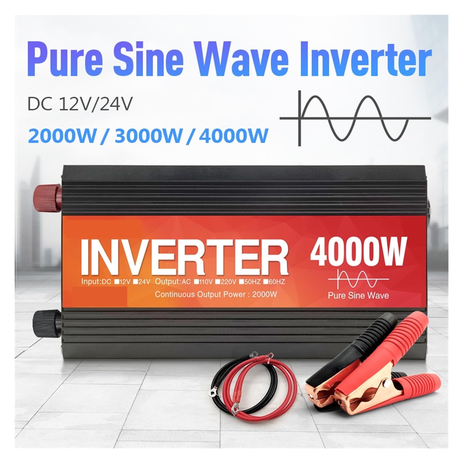 Czysta Fala Sinusoidalna Przetwornica Napięcia 12v 24v 4000w 3000W 2000W 1600W 1000W Inwerter Słoneczny Transformator Stabilny Wysoka Sprawność Konwersji(1600W,12V)