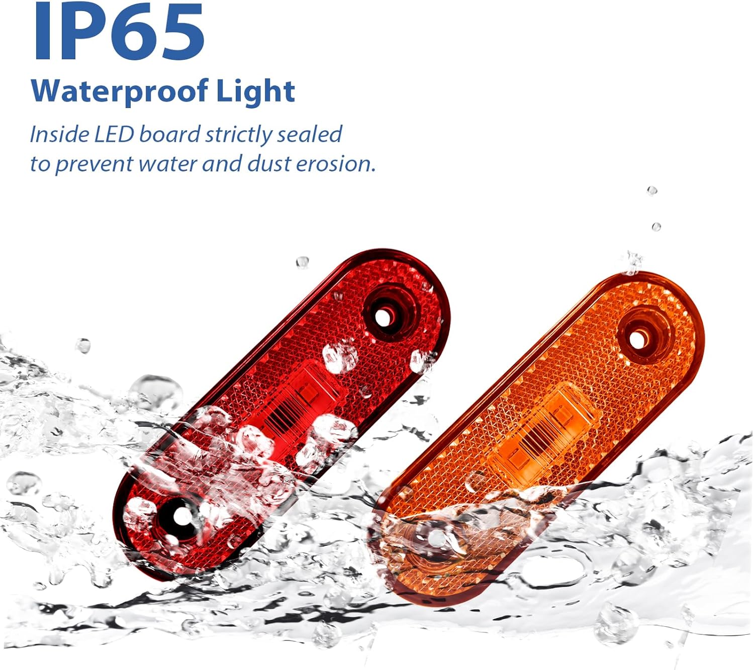 Dream lighting 12V Trailer Side Marker Light LED 4x1.3 inch Oblong Red/Amber LED Clearance Marker Lights Recessed Mount RV Camper Trucks - 6 Amber & 6 Red