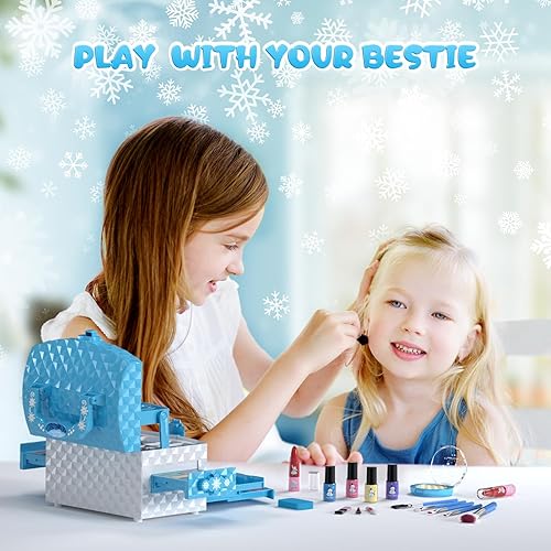 Miniatura 3 de PERRYHOME Juego de maquillaje infantil para niña, 56 piezas, cosméticos auténticos lavables, no tóxicos, juguetes congelados, kit de maquillaje para