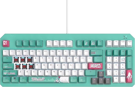 ASUS TUF Gaming K3 Gen II Hatsune Miku Edition Wired USB Gaming Keyboard 97-Key Compact Layout, Optical-Mechanical RGB Switches, PBT Keycaps, Detachable Top Plate, IP57 Rated, PC/Mac Support - Aqua