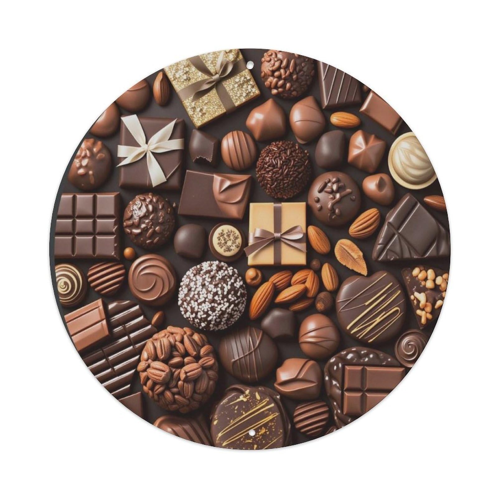 Assorted Chocolate Sweets Food Round Wall Sign Vintage Aluminium Metal Sign, Retro Wall Decor for Home, Bar, Garage & Farmhouse 20x20cm