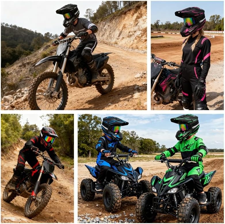 Miniatura 3 de Casco de motocross juvenil, casco de motocicleta para niños, casco de motocicleta todoterreno para bicicleta de montaña, BMX MX ATV con (guantes y