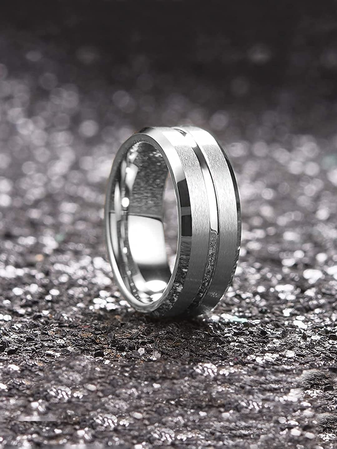 Stainless Steel Silver Toned Grey Finger Ring for Men