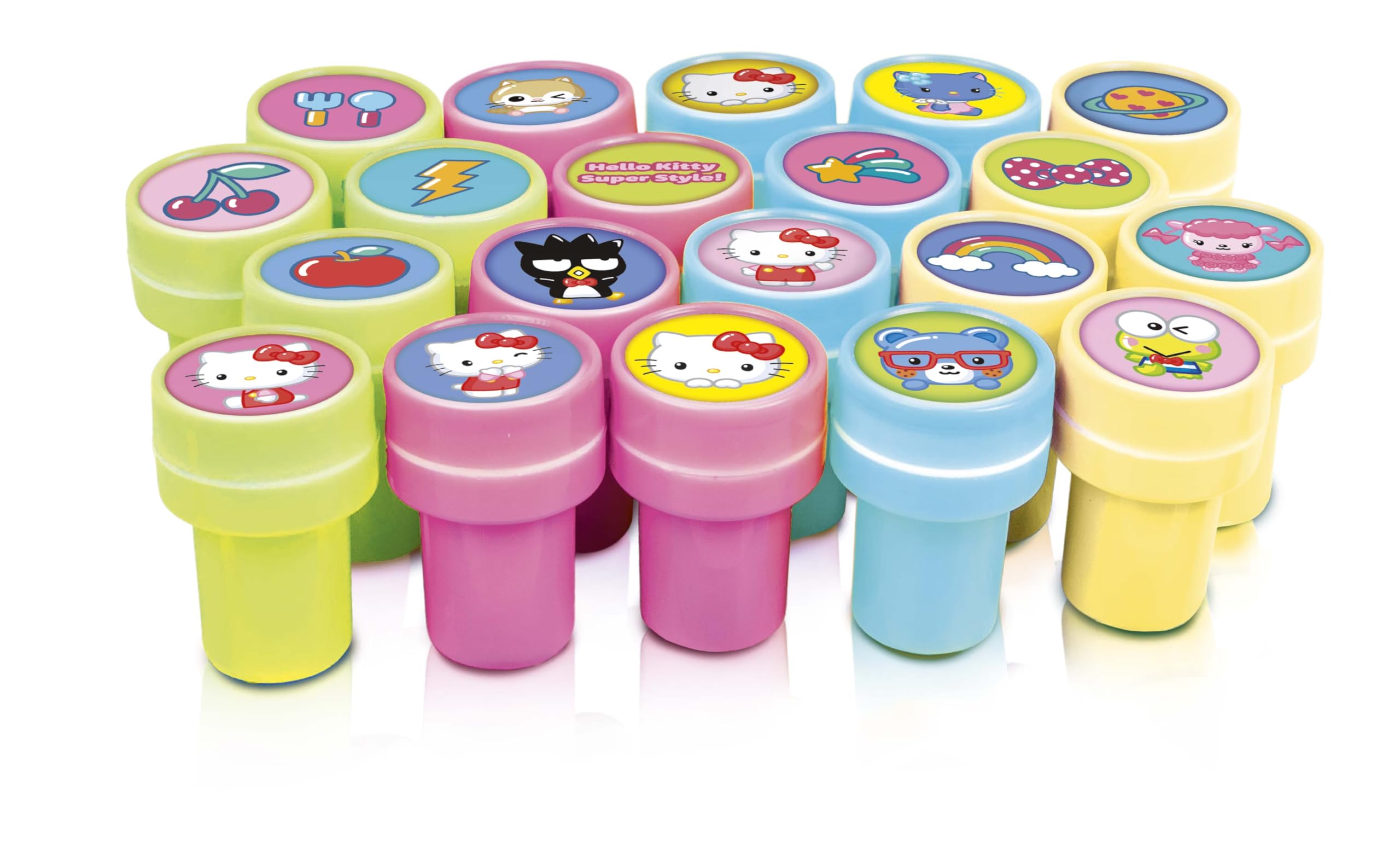 CRAZE 20 Sellos de Goma de Hello Kitty para Niños, Sellos Infantiles de 4 Colores, Incluye Bloc de Notas para Pintar, Tinta Lavable