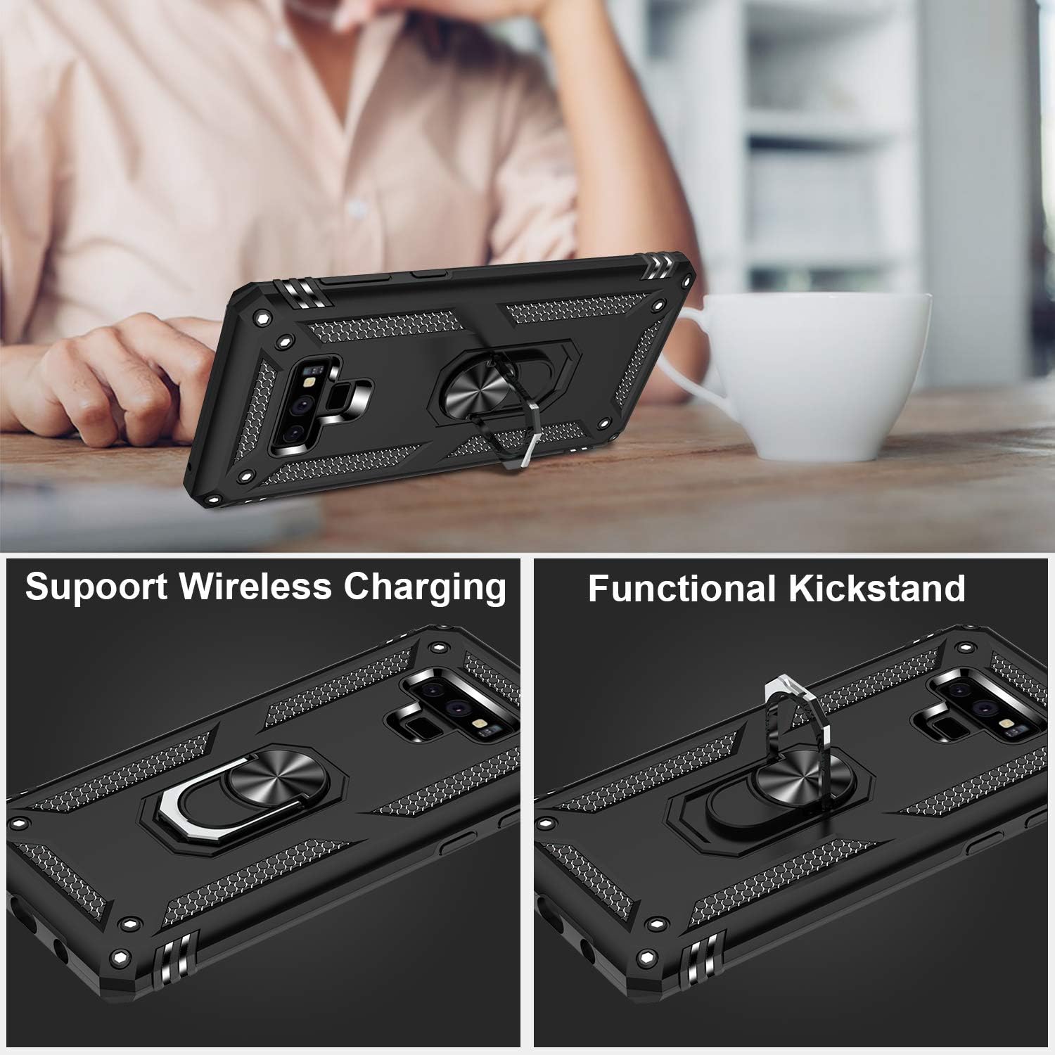LUMARKE Galaxy Note 9 Case,Pass 16ft Drop Test Military Grade Heavy Duty Cover with Magnetic Kickstand Compatible with Car Mount Holder,Protective Phone Case for Samsung Galaxy Note 9 Black