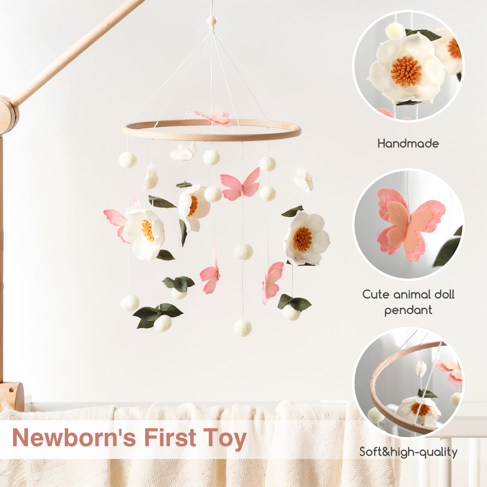 Giostrina per culla per bambini e bambine, mobile floreale per culla, decorazione per cameretta dei bambini, giocattolo da appendere alla culla per neonati