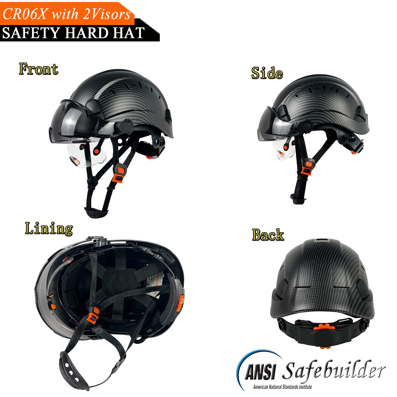 SAFEBUILDER CR06X+2V Construction Safety Helmet with Buildin Visor ABS