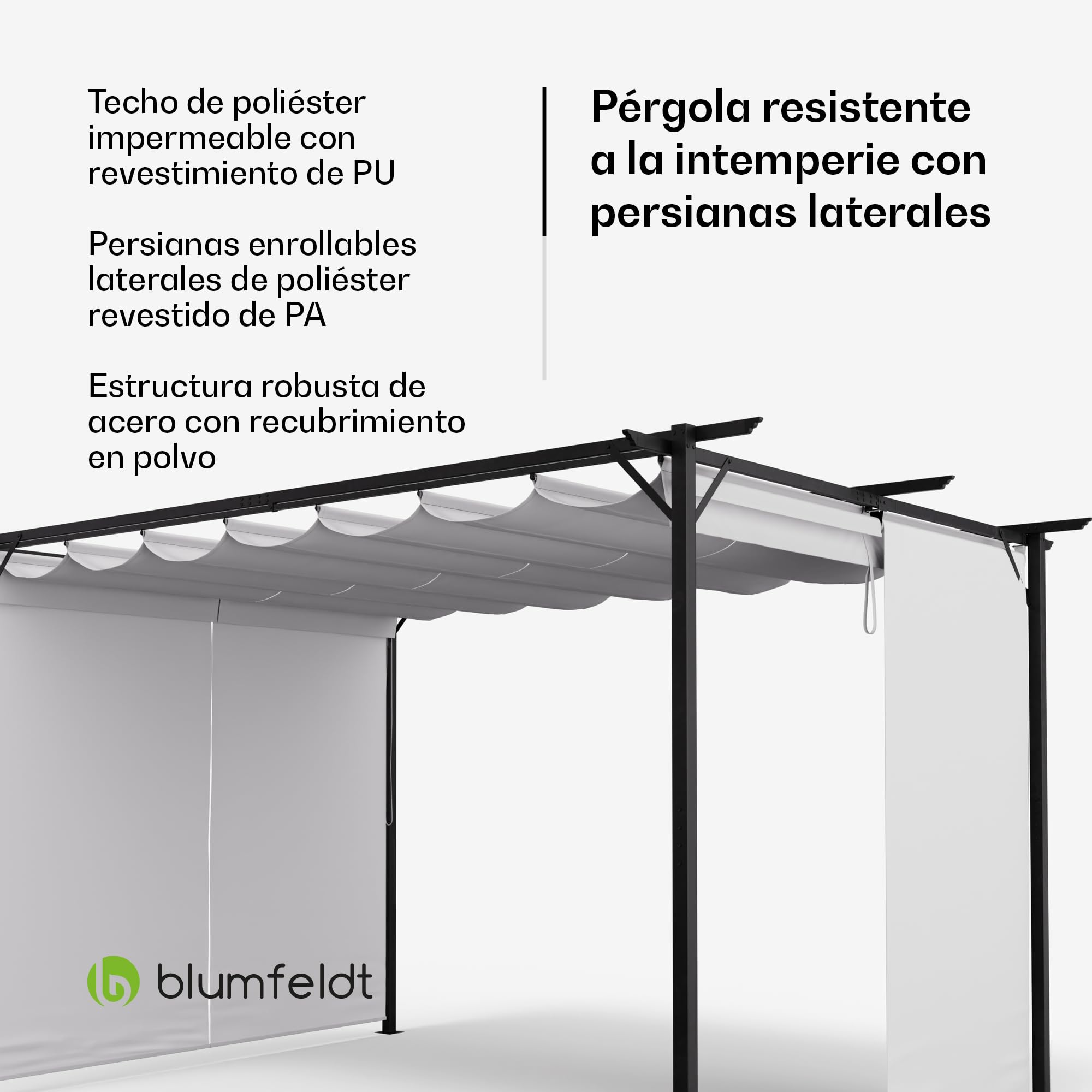 Blumfeldt Cenador, 3x4m, Cenadores para Jardin con Techo Resistente y Persianas Laterales Ajustables, Estructura de Acero con Recubrimiento de Polvo, Fácil Montaje, Uso Todo el Año