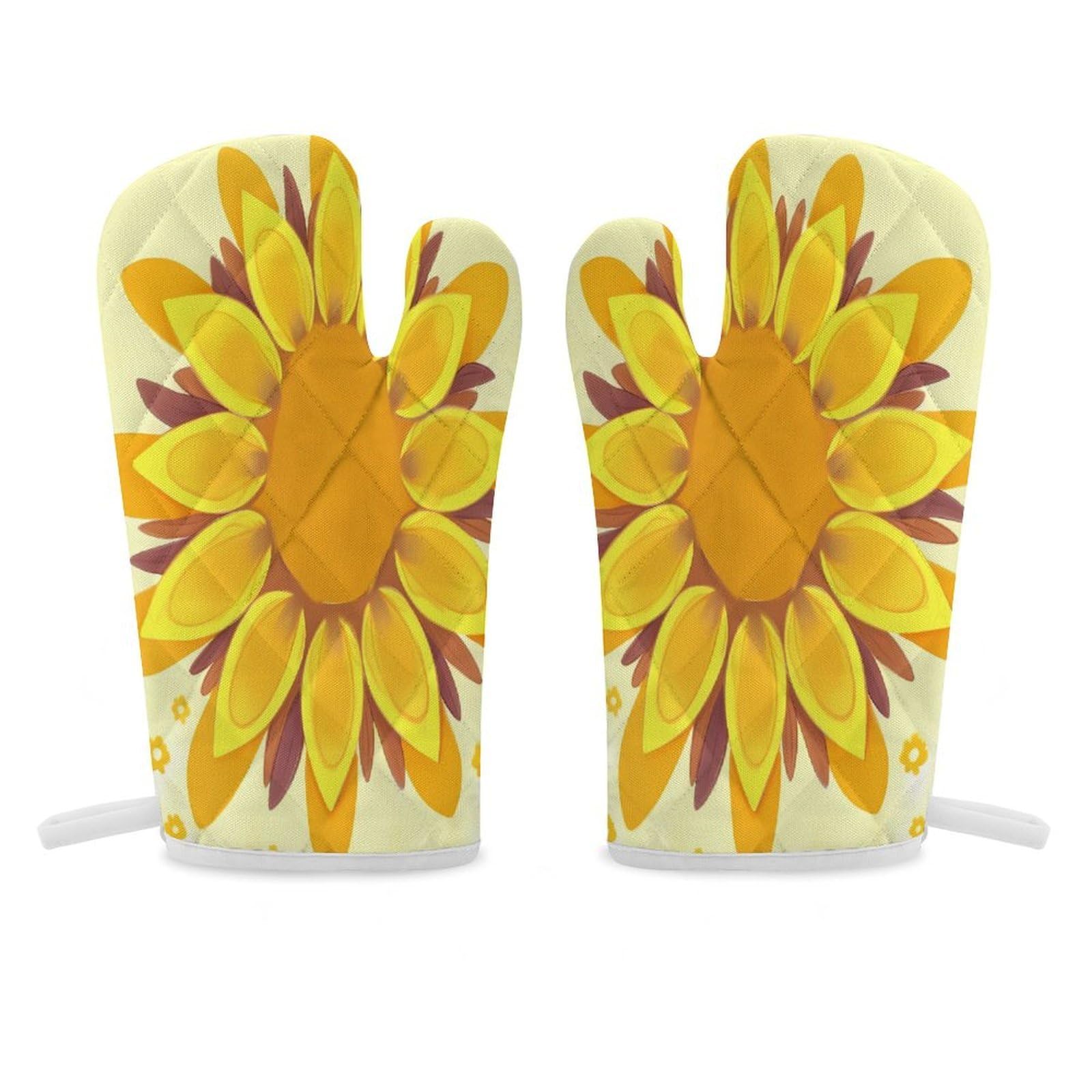 Sunflower Beauty Oven Mitt Heat Resistant Potholder Set,Durable Oven Gloves for Gifts,Glove Pot Holder for Cooking Baking Grilling BBQ