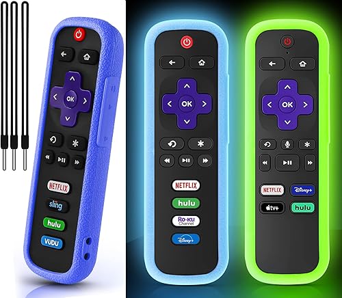 Vista 18 de Paquete de 3 fundas para control remoto Roku, cubierta de batería para TCL Roku Smart TV, control remoto de silicona Roku TV, cubierta protectora