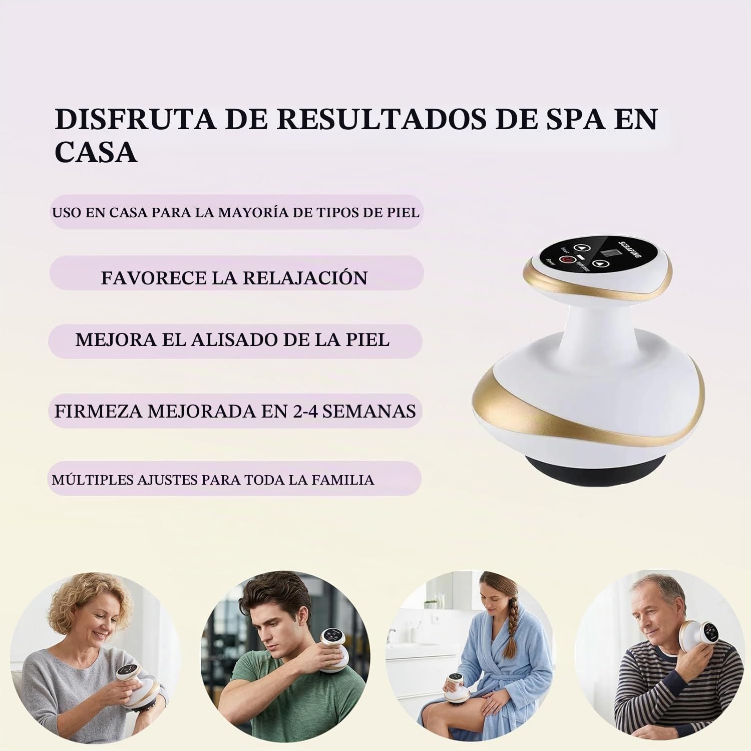 4 en 1 Herramienta de masaje Gua Sha eléctrica, con luz roja 9 niveles de succión y calor, Piel más firme, succión fuerte de presión negativa, herramienta inalámbrica, (1 unidad blanco)