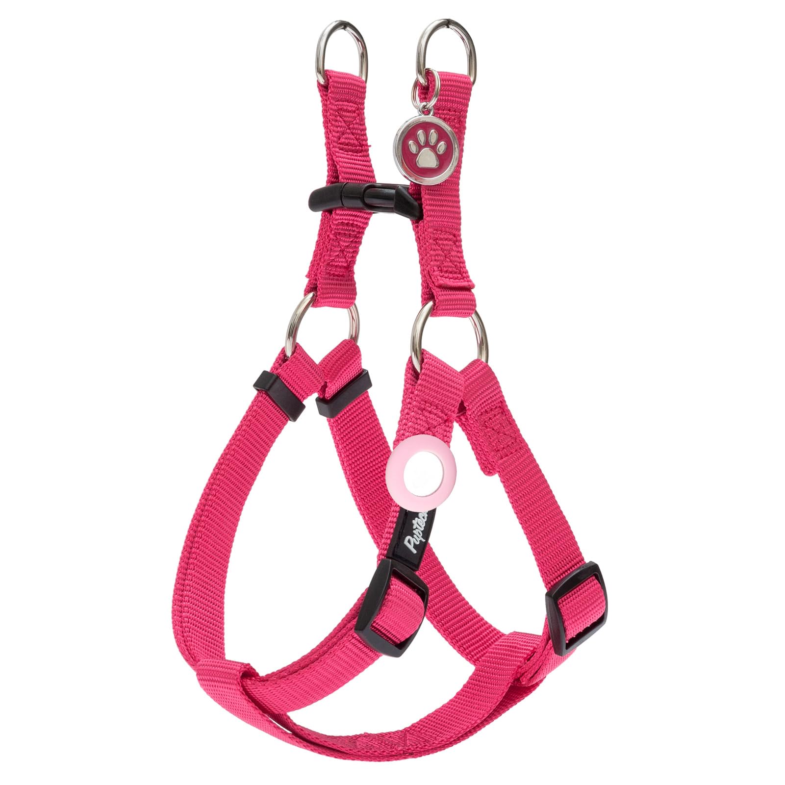 PUPTECK No Pull Dog Harness Soft Adjustable Basic Nylon Step in Puppy Vest Outdoor Walking with ID Tag and A-ir Tag Case, Hot Pink, XS