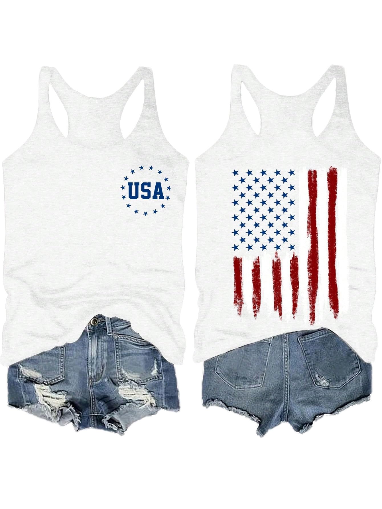 Women's 4th of July Outfits USA Shirt Memorial Day Red White and Blue Patriotic Shirts American Flag Graphic Tops