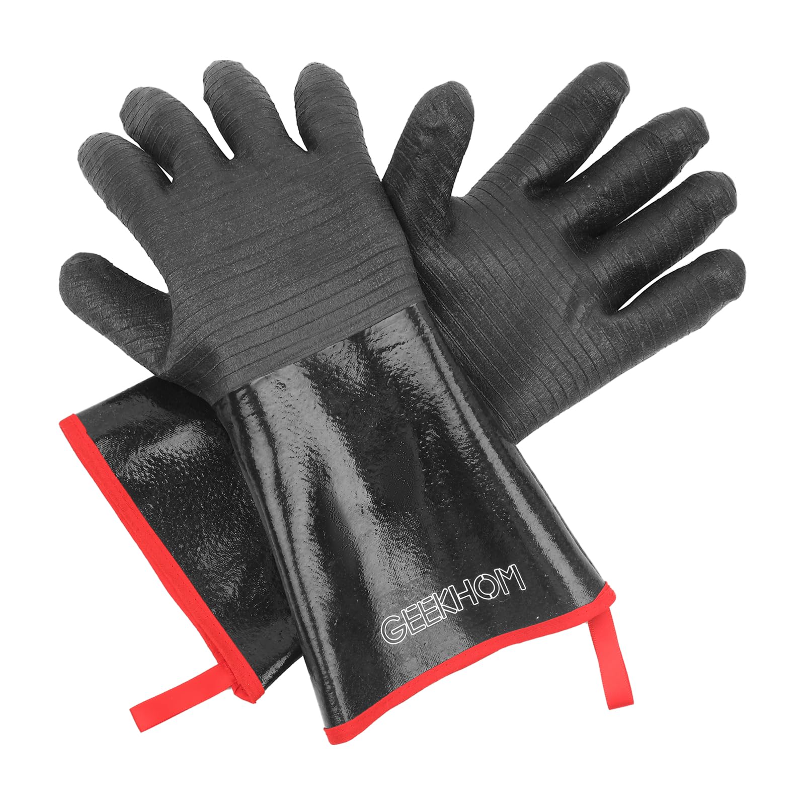 GEEKHOM 14-Zoll hitzebeständige Handschuhe 500 °C für BBQ-Grillen, wasserdichte lange Ärmel Anti-Rutsch-Kochhandschuhe – strukturierter Griffschutz Garten