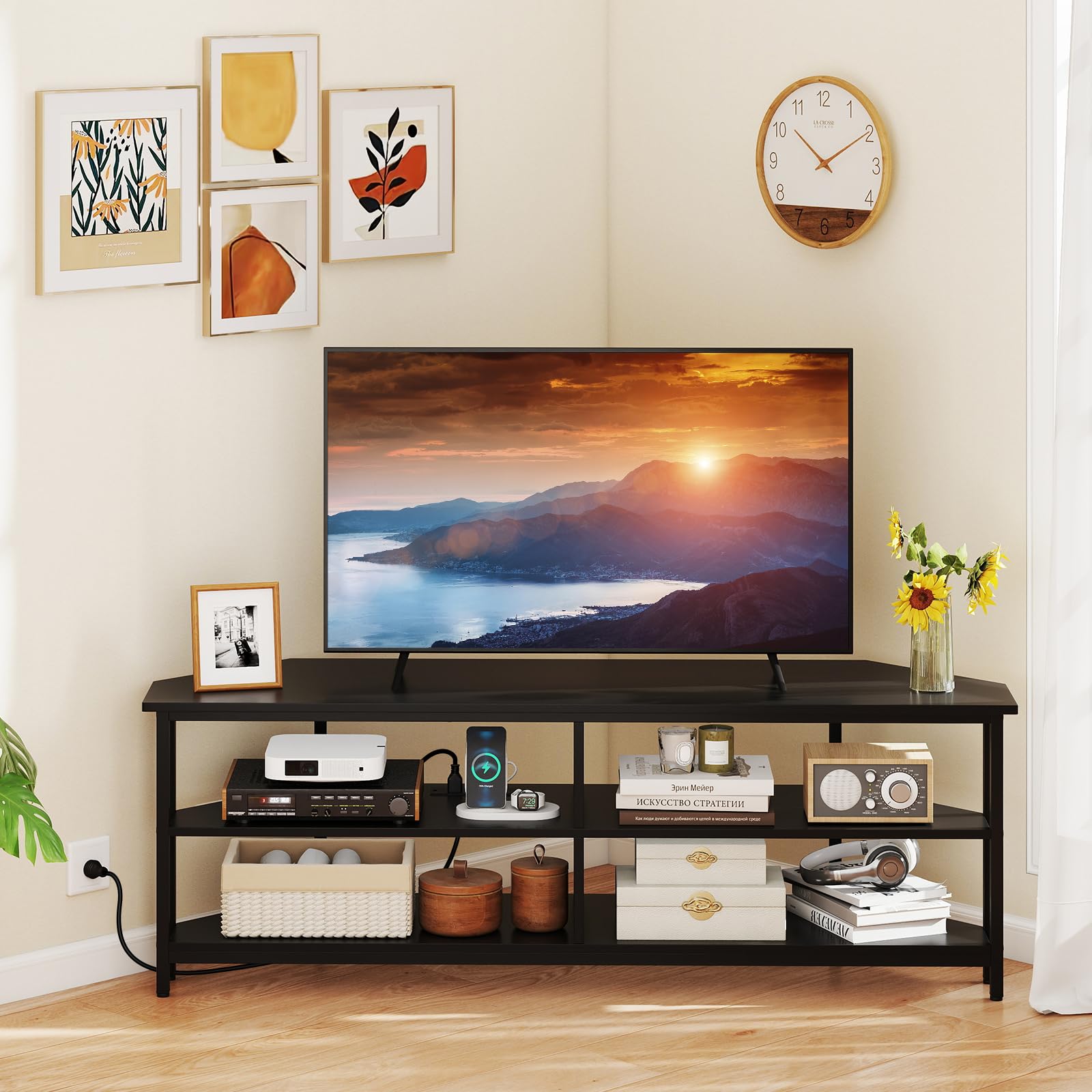 Giantex Corner TV Stand for 65 Inch TV, Modern Entertainment Giantex Corner TV Stand for 65 Inch TV, Modern Entertainment