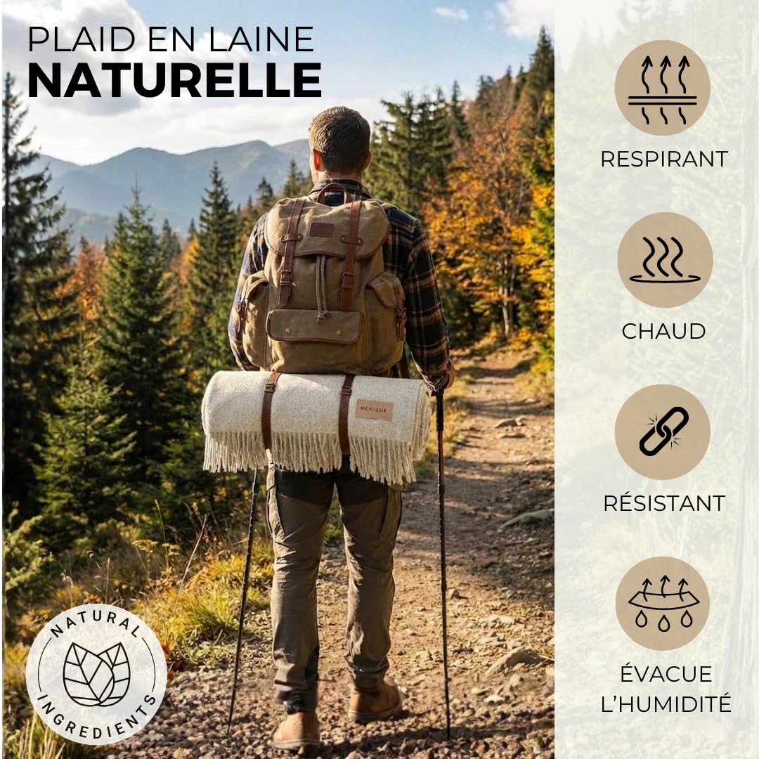 menique Plaid 100% Laine Milan 130x165 cm Beige Couverture en Laine Épaisse Style Automne Jeté Extra Fin et Chaud pour Camping Extérieur Canapé Lit