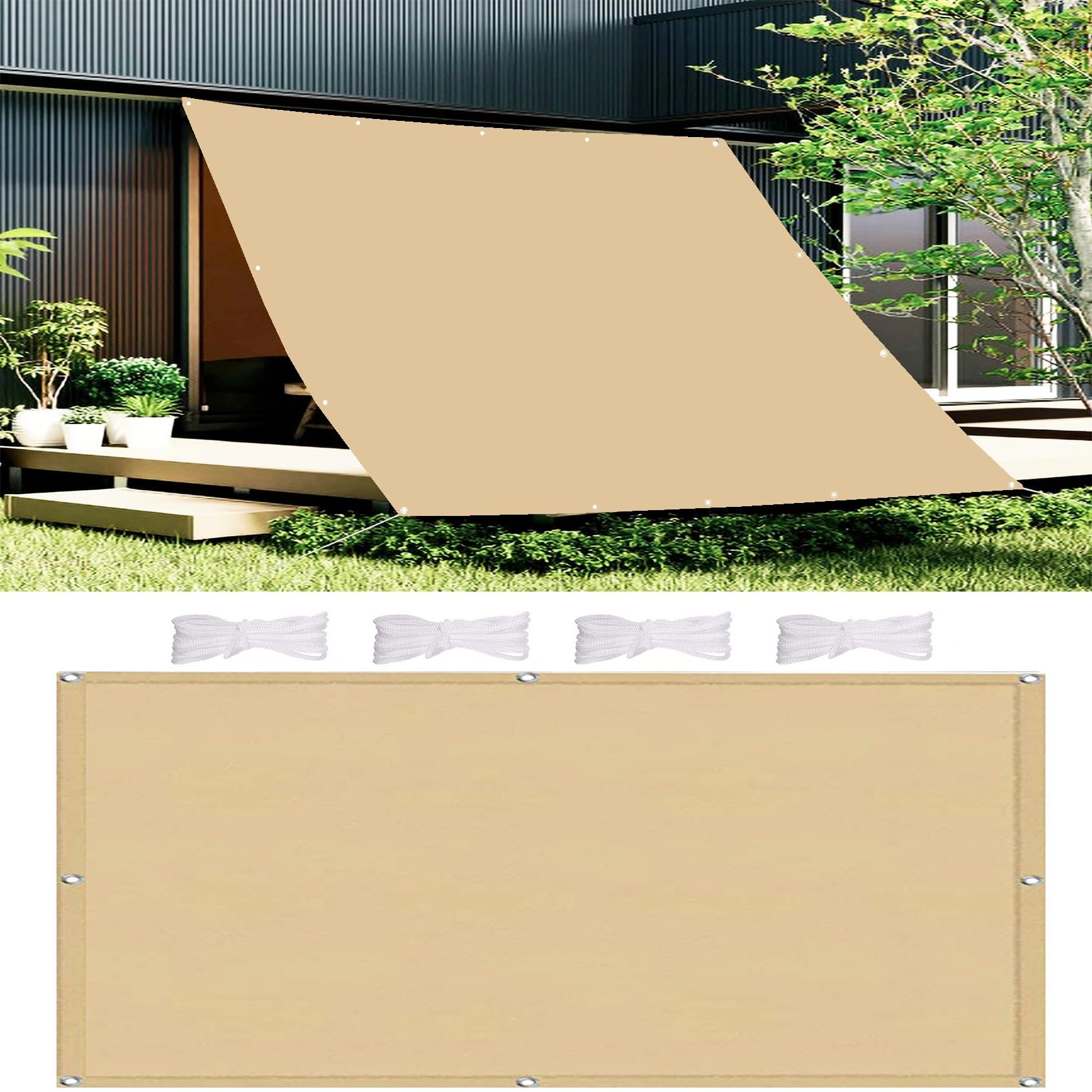 Voile d'ombrage terrasse pour jardin et balcon couleur crème 5x7m