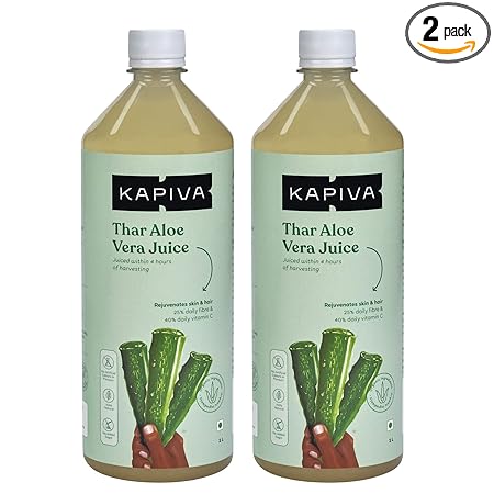 Kapiva Thar Aloe Vera Juice (with Pulp) 1L | Rejuvenates Skin and Hair | Natural Juice made within 4 hours of harvesting | No Added Sugar (Pack of 2)