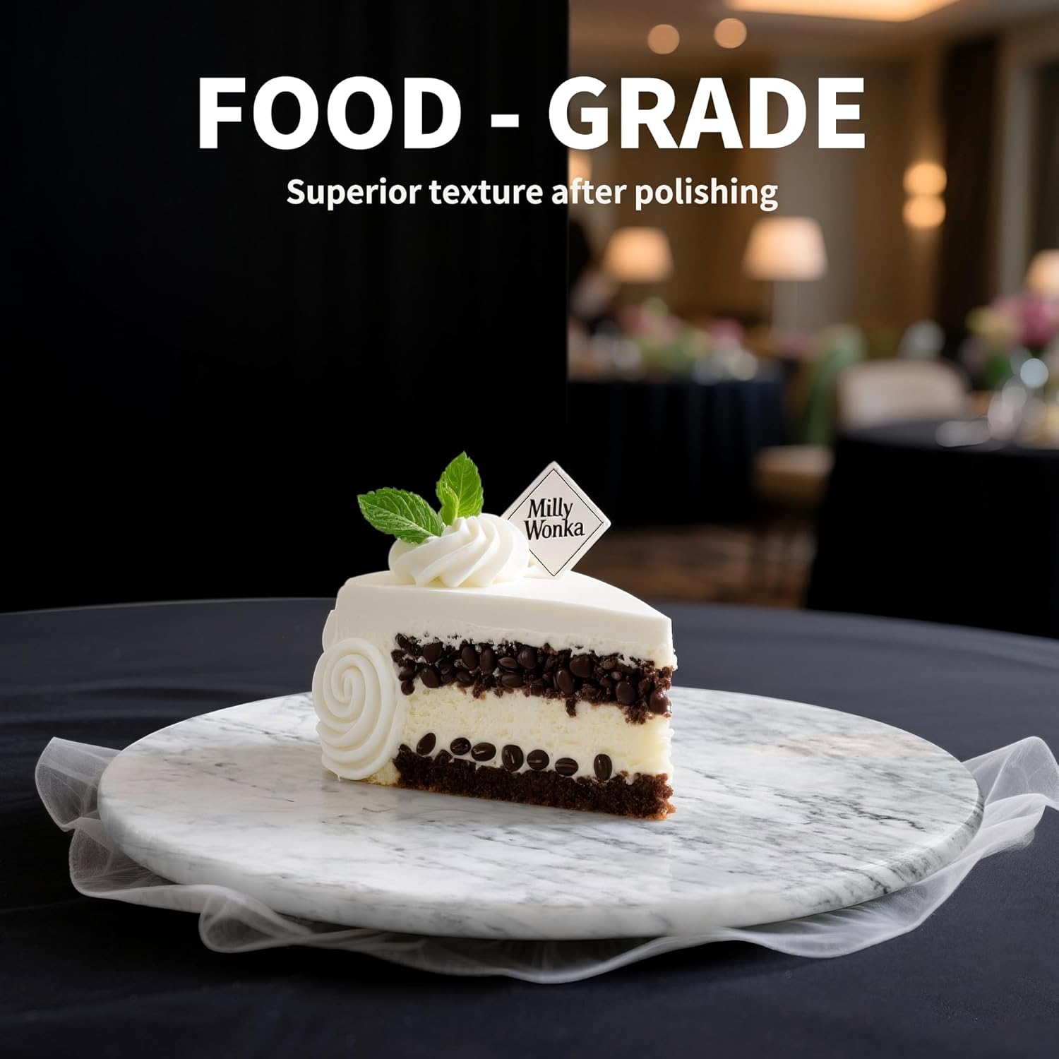 Marble Lazy Susan, 12" Lazy Susan Board with Silent Rotating, Natural Marble Cake Turntable for Countertop Kitchen Turntable Storage, Cupcake, Food, Centerpieces