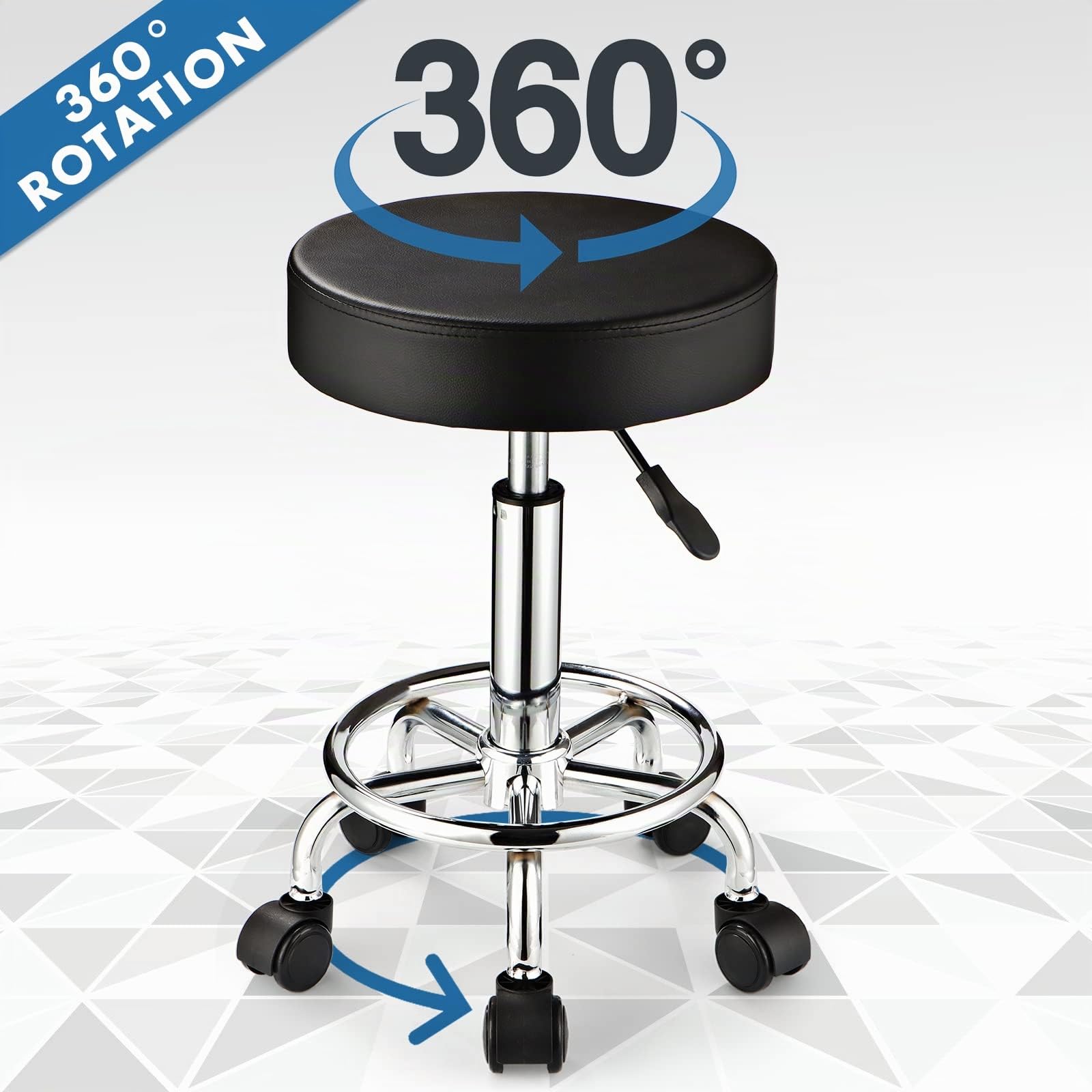 Tabouret réglable à roulettes Rond pour Spa, Salon, Massage, Bureau (Noir)