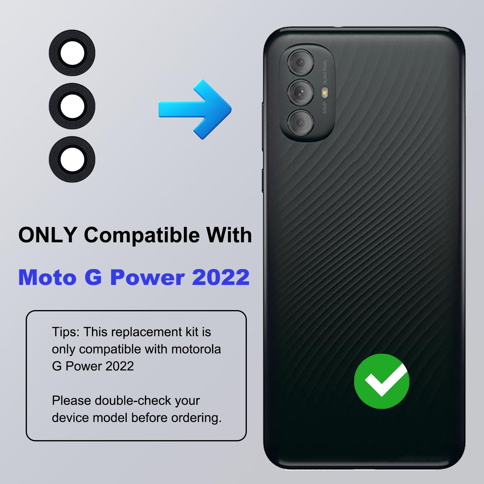 3x Ersatz-Kameralinsen Für Moto G Power 2022 (XT2165) - Inkl. Werkzeug & Anleitung